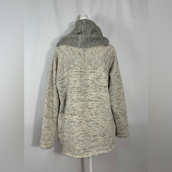 Lucky Brand Cardigan Sweater Fleece Lined Shawl Wrap Collar Chunky Cream Gray XS - Picture 10 of 16